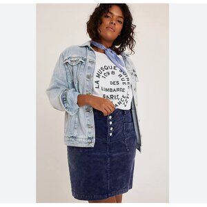 Anthropologie Pilcro Talia Navy Button Fly Corduroy Mini Skirt Size 16 W Plus